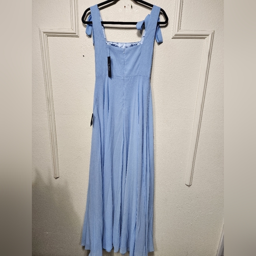 Lulus Love Me Forever Light Blue Tie-Strap Square Neck Maxi Dress S Wedding NWT - Picture 8 of 9